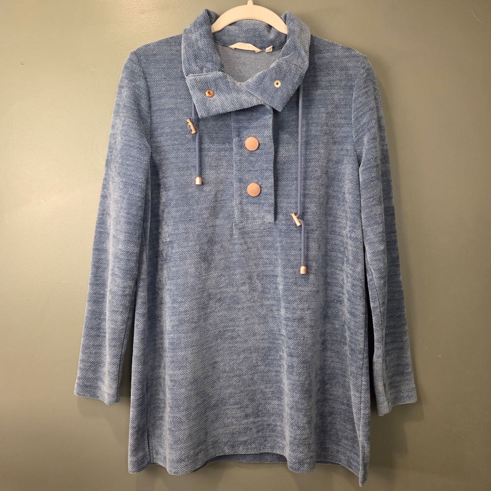Soft Surroundings Women's Snap Front Tunic Sweater Blue Size M